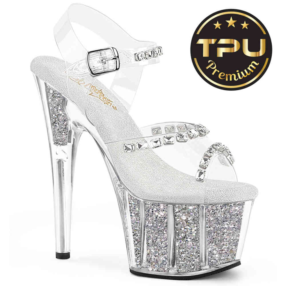 Pleaser - ADORE-708PREM-STNG Sandaal met enkelband - Transparant